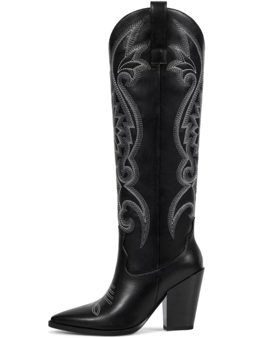 Stylish Women's Knee High Cowboy Boots | Embroidered Pointed Toe | Chunky Heel - Picture 4 of 7